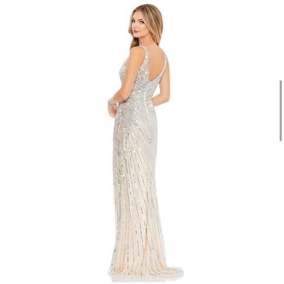 B59 Mac Duggal Long Gown Womens 2 Silver Sequins Glam Wedding Euphoria Inspired - Picture 2 of 10